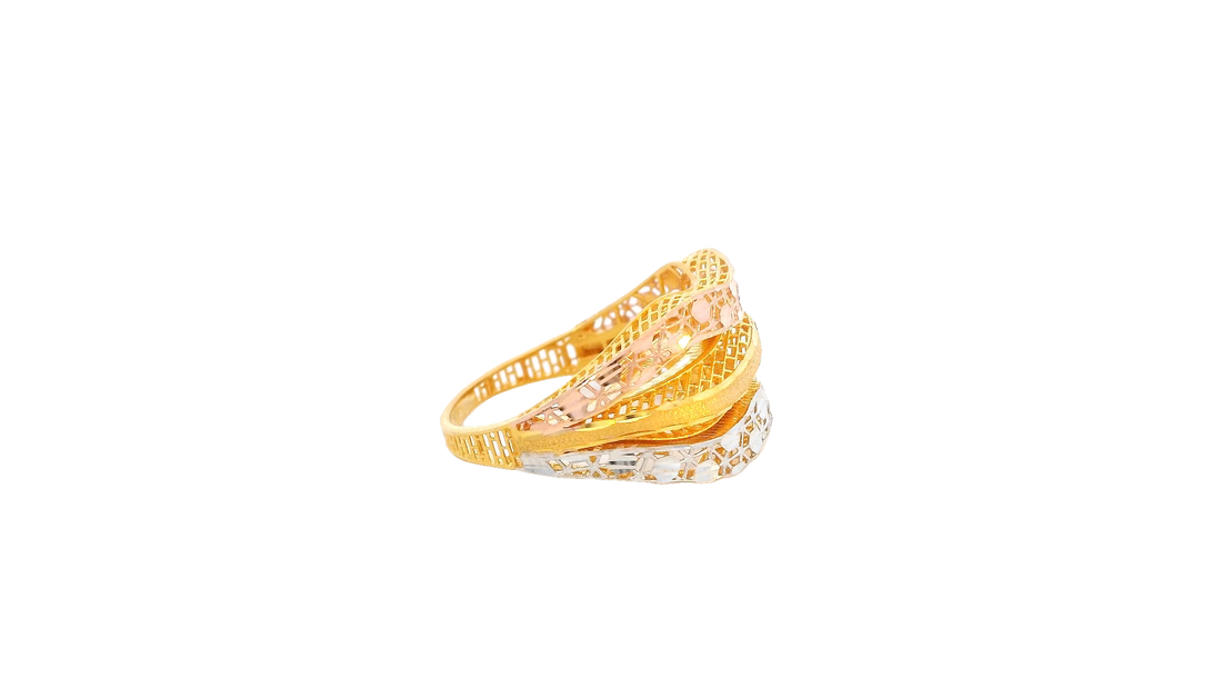 22K Yellow, White &amp; Rose Gold Polished Ring