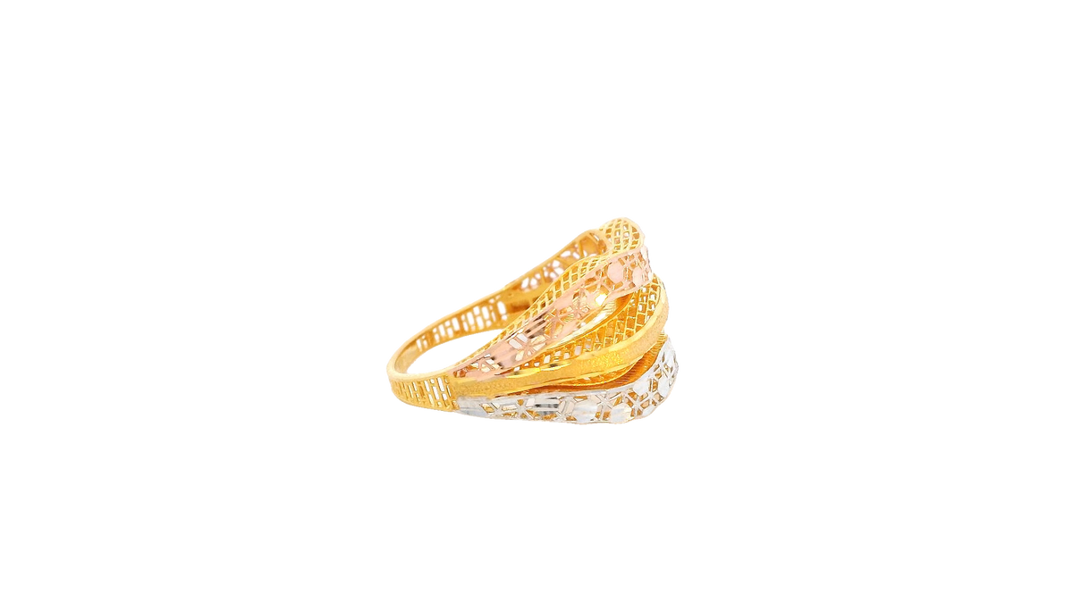 22K Yellow, White &amp; Rose Gold Polished Ring