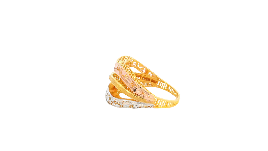 22K Yellow, White &amp; Rose Gold Polished Ring