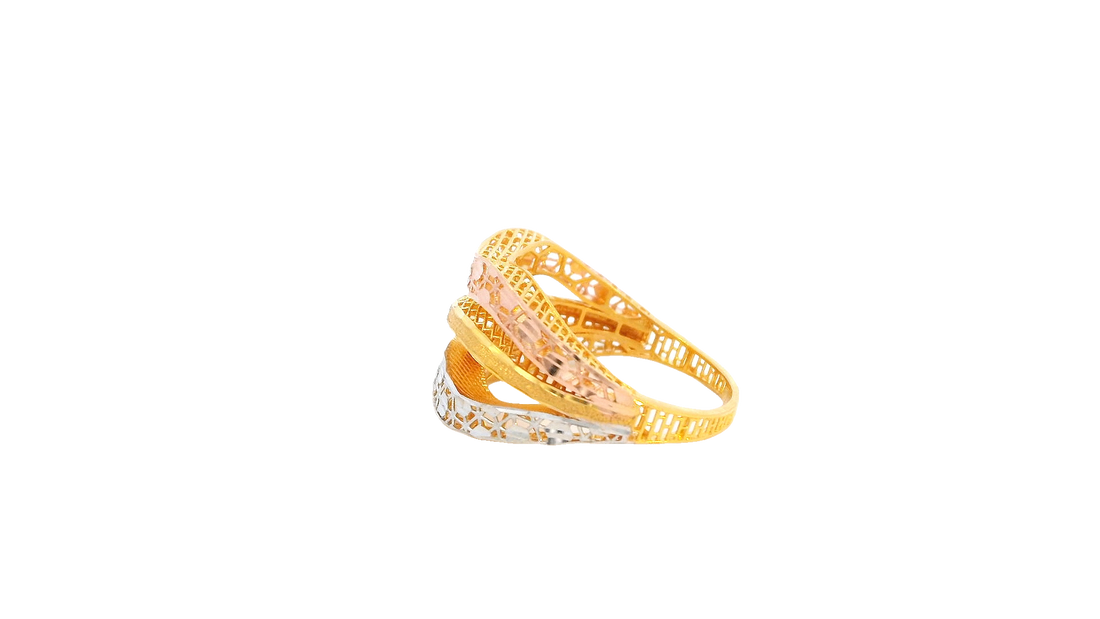 22K Yellow, White &amp; Rose Gold Polished Ring