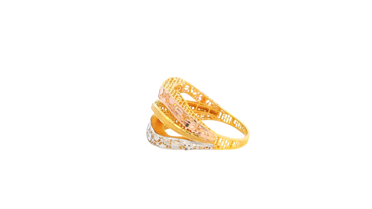 22K Yellow, White &amp; Rose Gold Polished Ring