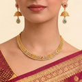 22K Elegant Yellow Gold Choker Necklace with Round Cabochon Red Rubies