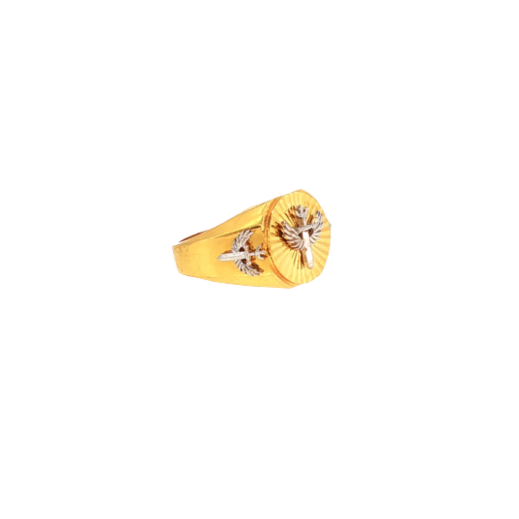 22K Two-Tone Gold Cross Men’s Ring | Elegant Religious Designer Band