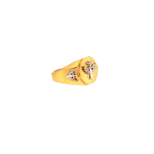 22K Two-Tone Gold Cross Men’s Ring | Elegant Religious Designer Band