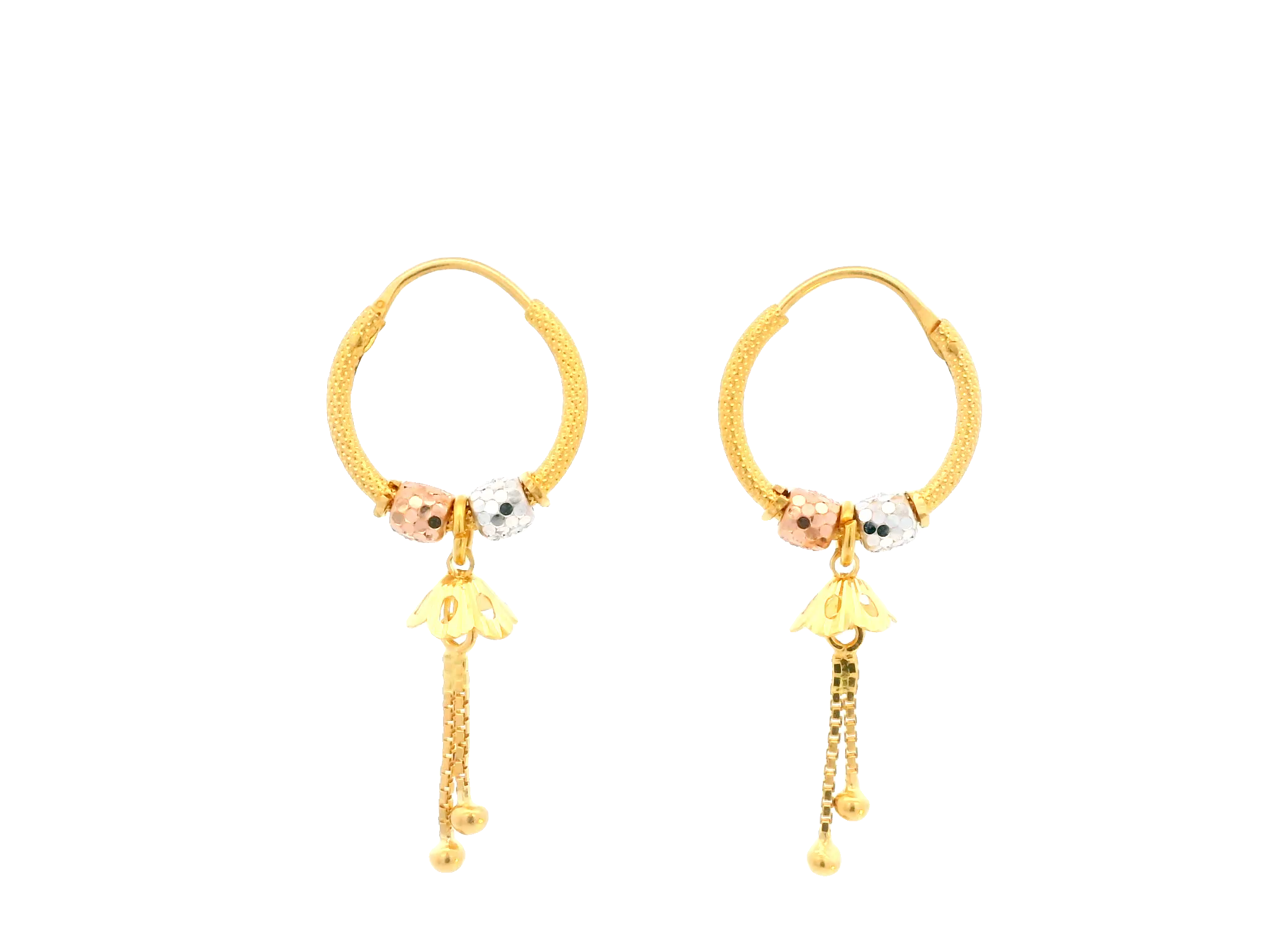 22K Yellow, White & Rose Gold Polished Hoop Earrings