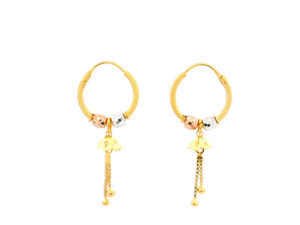 22K Yellow, White & Rose Gold Polished Hoop Earrings