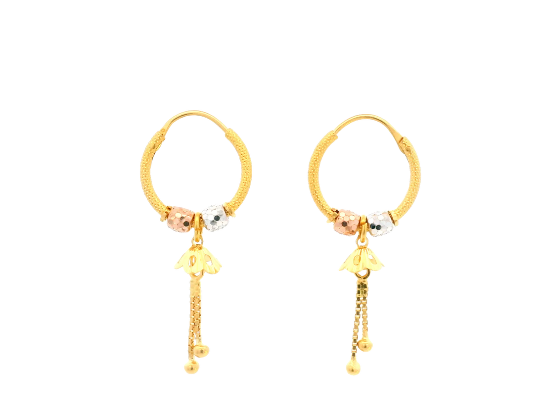 22K Yellow, White &amp; Rose Gold Polished Hoop Earrings • 1 Inch