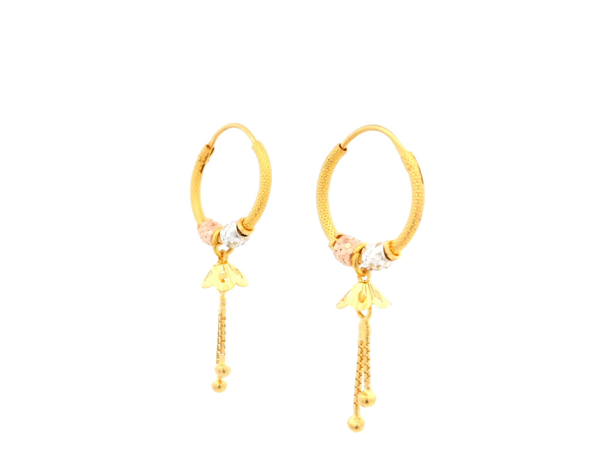 22K Yellow, White & Rose Gold Polished Hoop Earrings