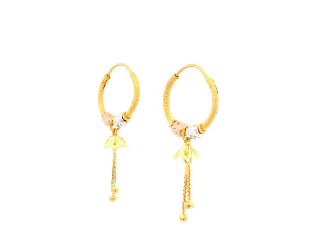 22K Yellow, White & Rose Gold Polished Hoop Earrings