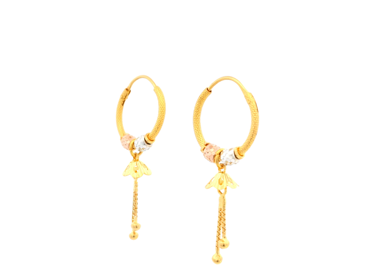22K Yellow, White &amp; Rose Gold Polished Hoop Earrings • 1 Inch