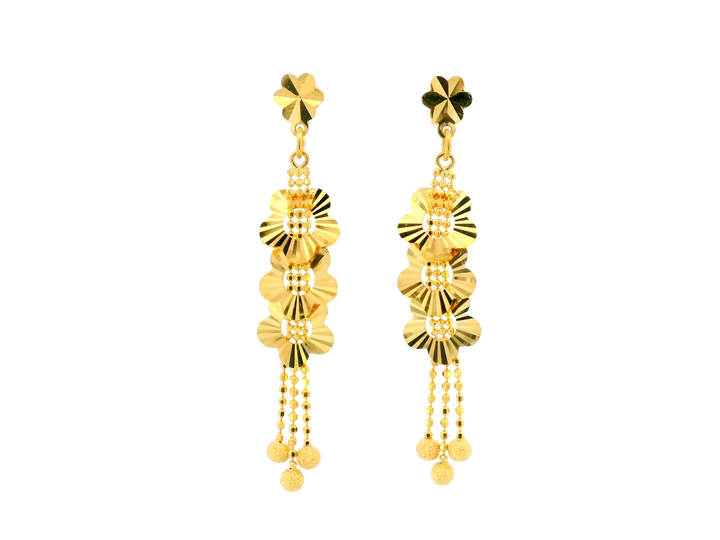 22K Yellow Gold Polished Hanging Earrings • 1.5 Inches