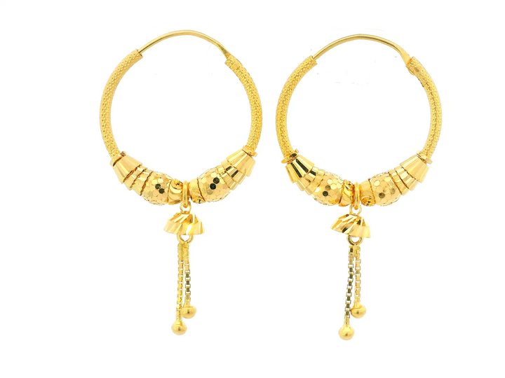 22K Yellow Gold Textured Hoop Earrings