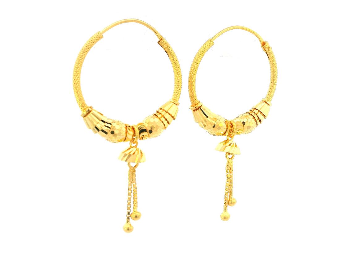 22K Yellow Gold Textured Hoop Earrings