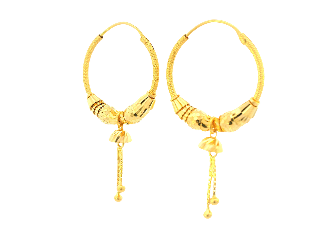 22K Yellow Gold Textured Hoop Earrings
