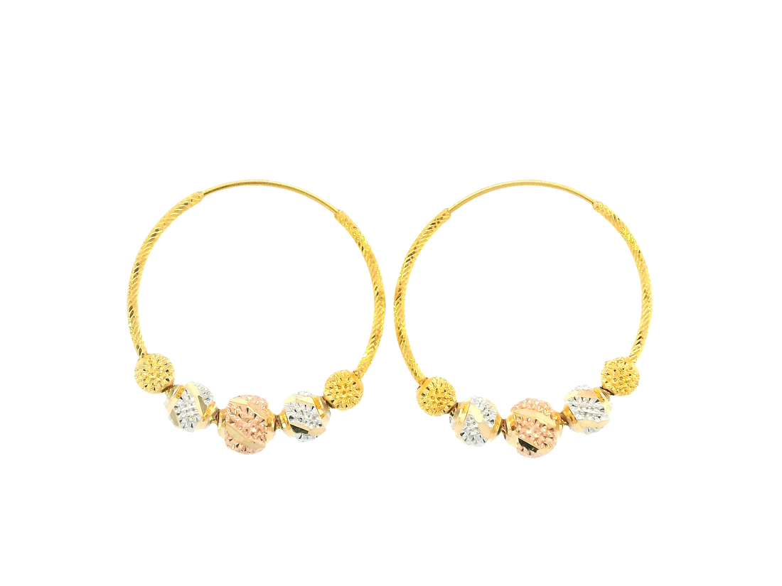 22K Tri-Color Gold Hoop Earrings – Polished Yellow, White &amp; Rose Gold