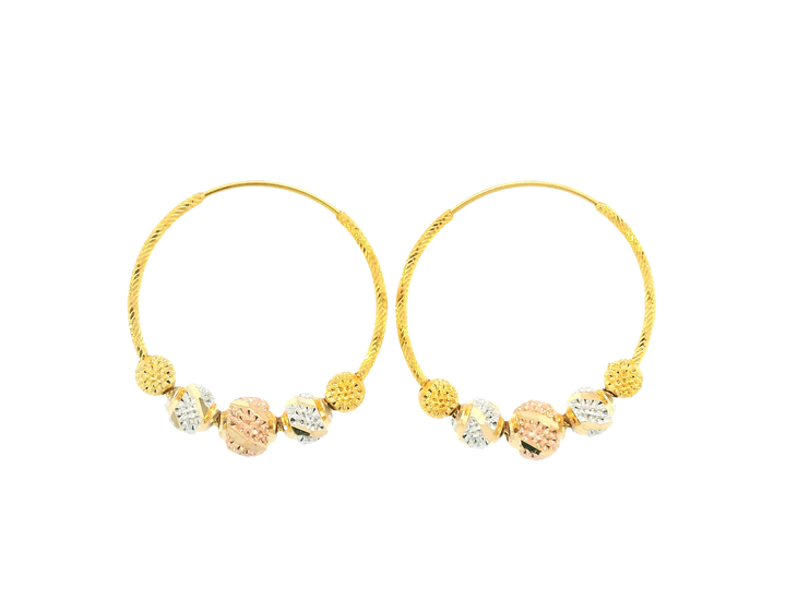 22K Tri-Color Gold Hoop Earrings – Polished Yellow, White &amp; Rose Gold