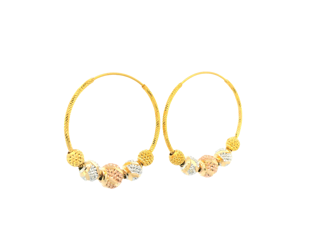 22K Tri-Color Gold Hoop Earrings – Polished Yellow, White &amp; Rose Gold