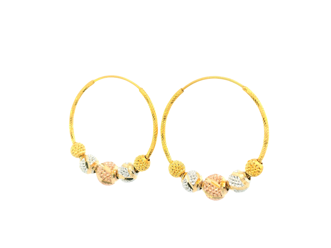 22K Tri-Color Gold Hoop Earrings – Polished Yellow, White &amp; Rose Gold