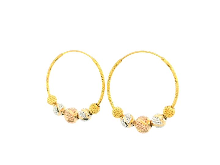 22K Tri-Color Gold Hoop Earrings – Polished Yellow, White &amp; Rose Gold