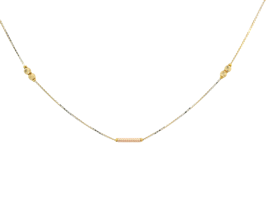 22K Tri-Color Gold Chain – Yellow, White &amp; Rose Gold