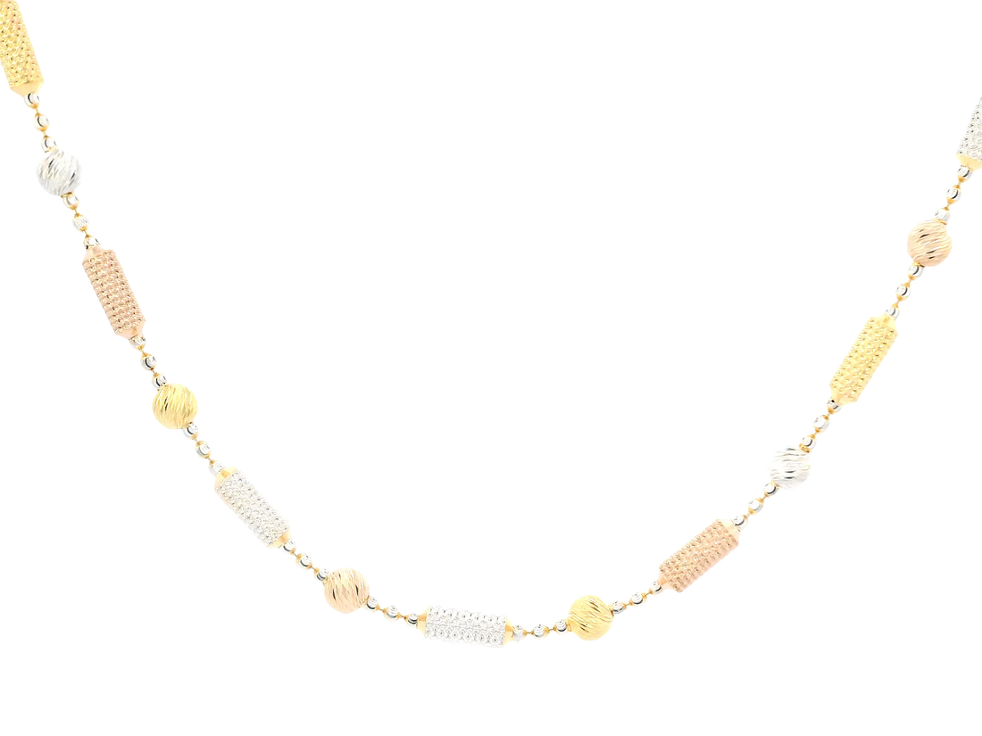 22K Tri-Color Gold Chain – Yellow, White &amp; Rose Gold  with Lobster Lock