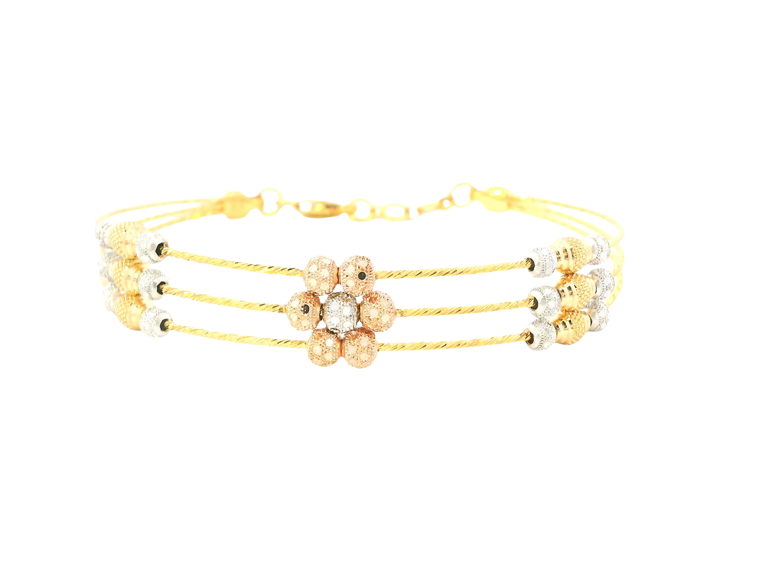 22K Tri-Color Gold Bracelet – Yellow, White &amp; Rose Gold