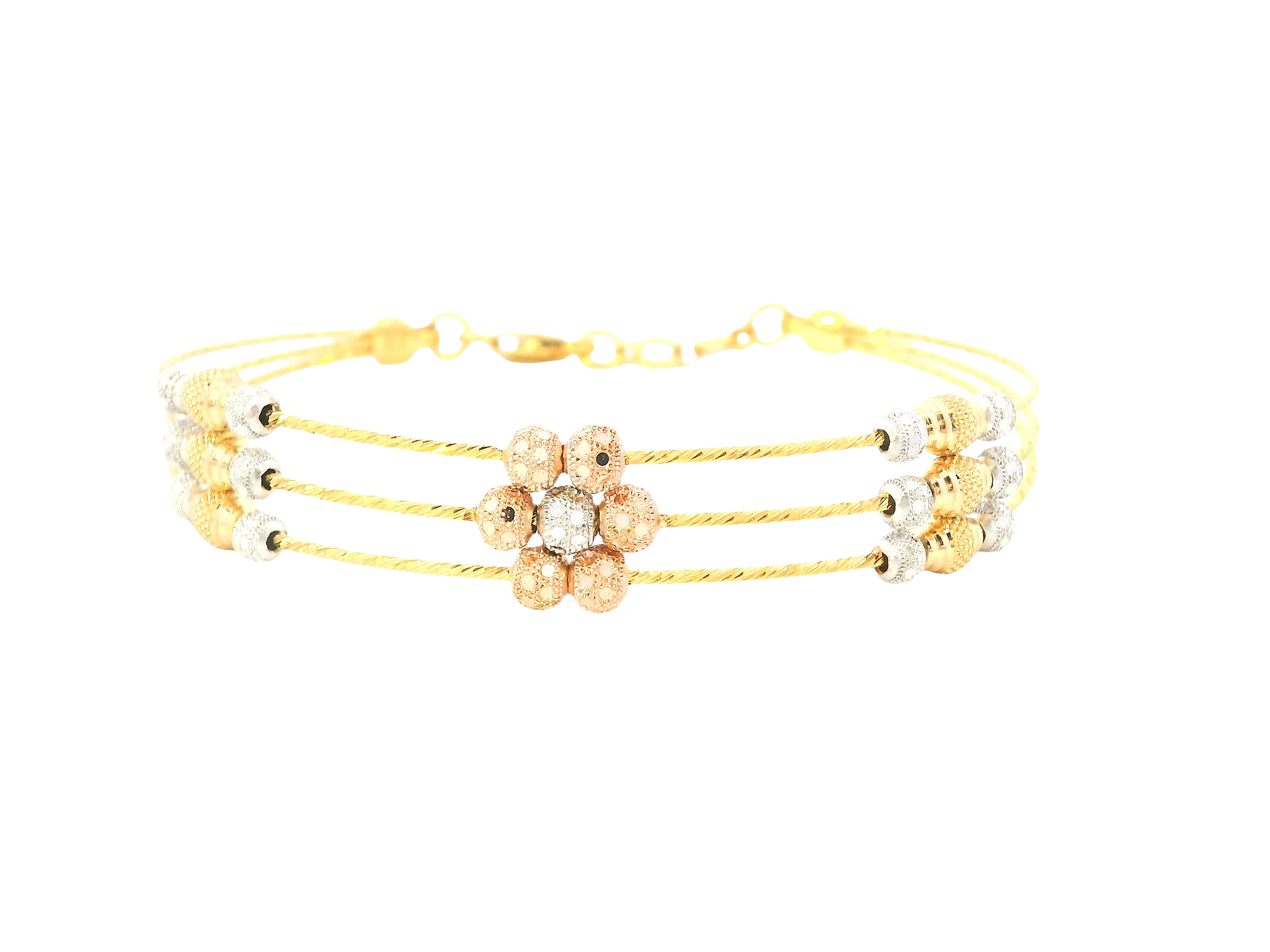 22K Tri-Color Gold Bracelet – Yellow, White &amp; Rose Gold