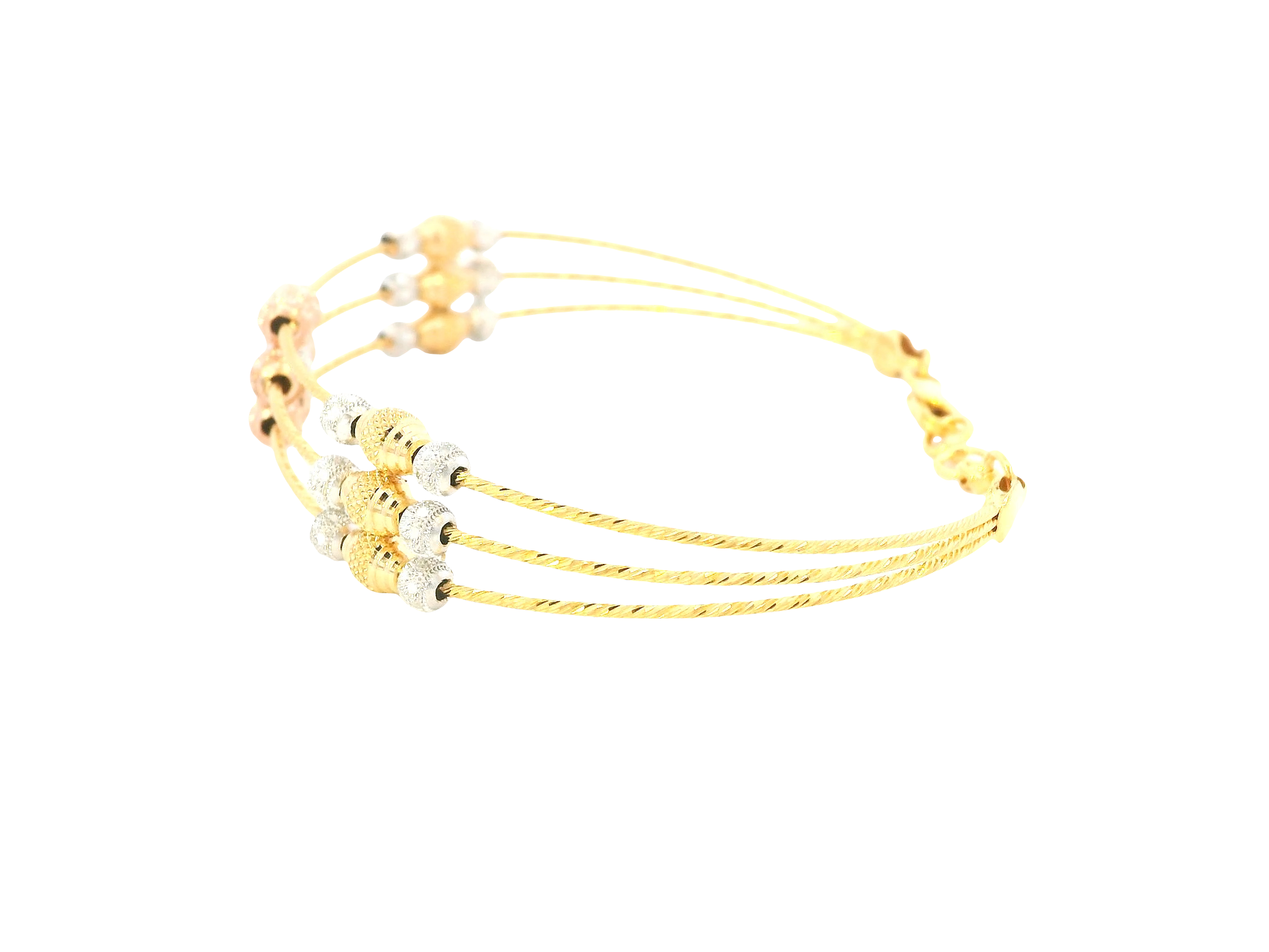 22K Tri-Color Gold Bracelet – Yellow, White &amp; Rose Gold