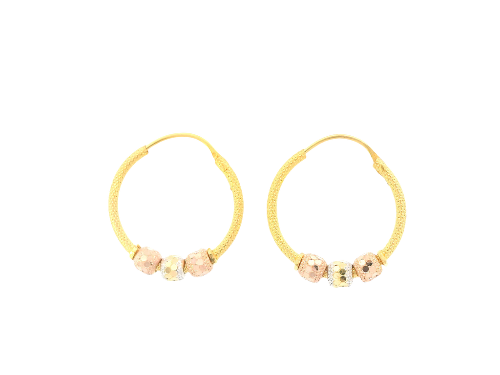 22K Tri-Color Gold Hoop Earrings – Yellow, White &amp; Rose Gold