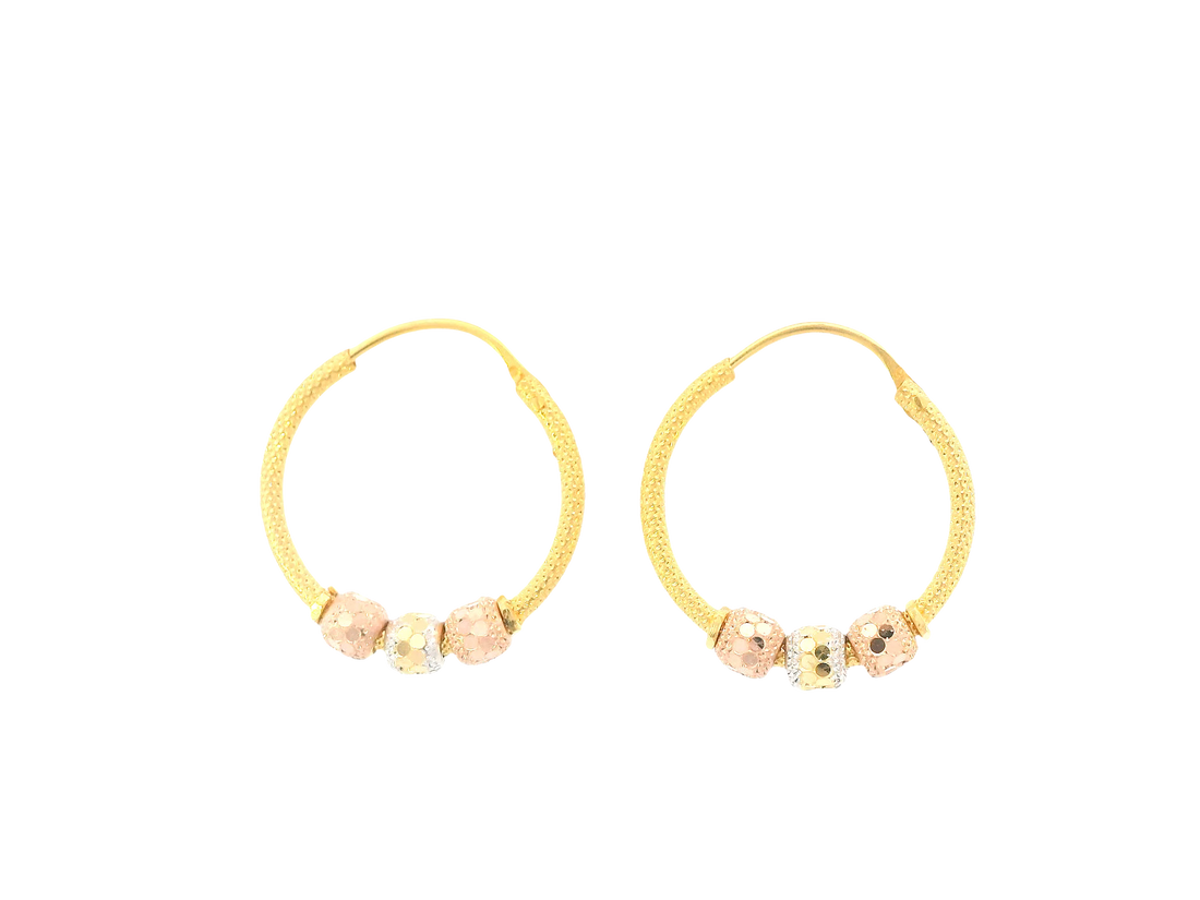 22K Tri-Color Gold Hoop Earrings – Yellow, White &amp; Rose Gold