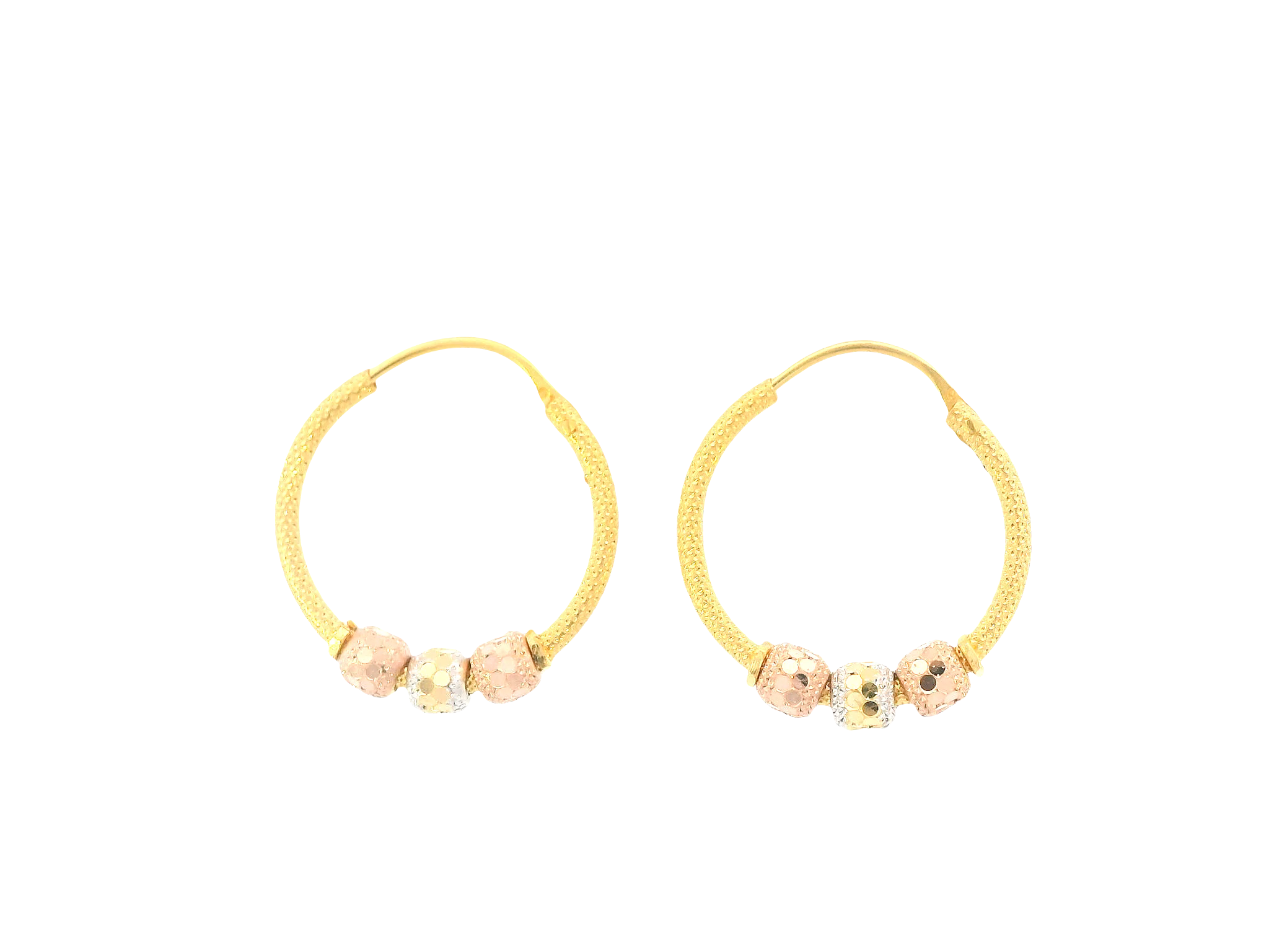 22K Tri-Color Gold Hoop Earrings – Yellow, White &amp; Rose Gold