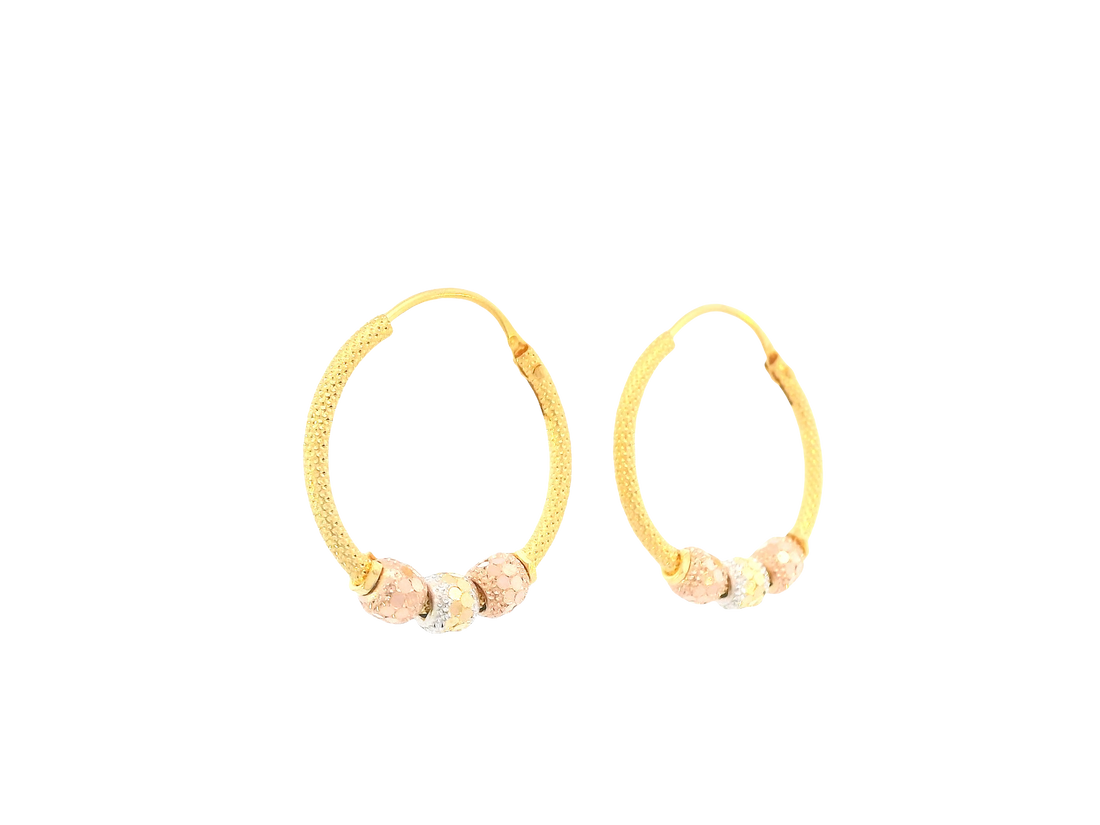 22K Tri-Color Gold Hoop Earrings – Yellow, White &amp; Rose Gold