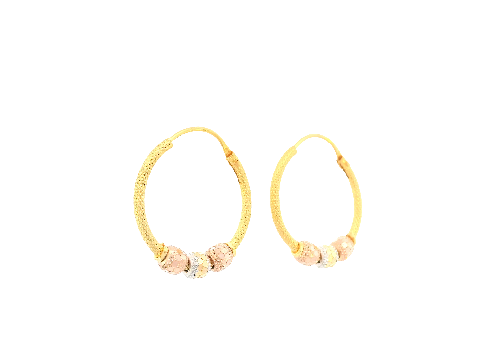 22K Tri-Color Gold Hoop Earrings – Yellow, White &amp; Rose Gold