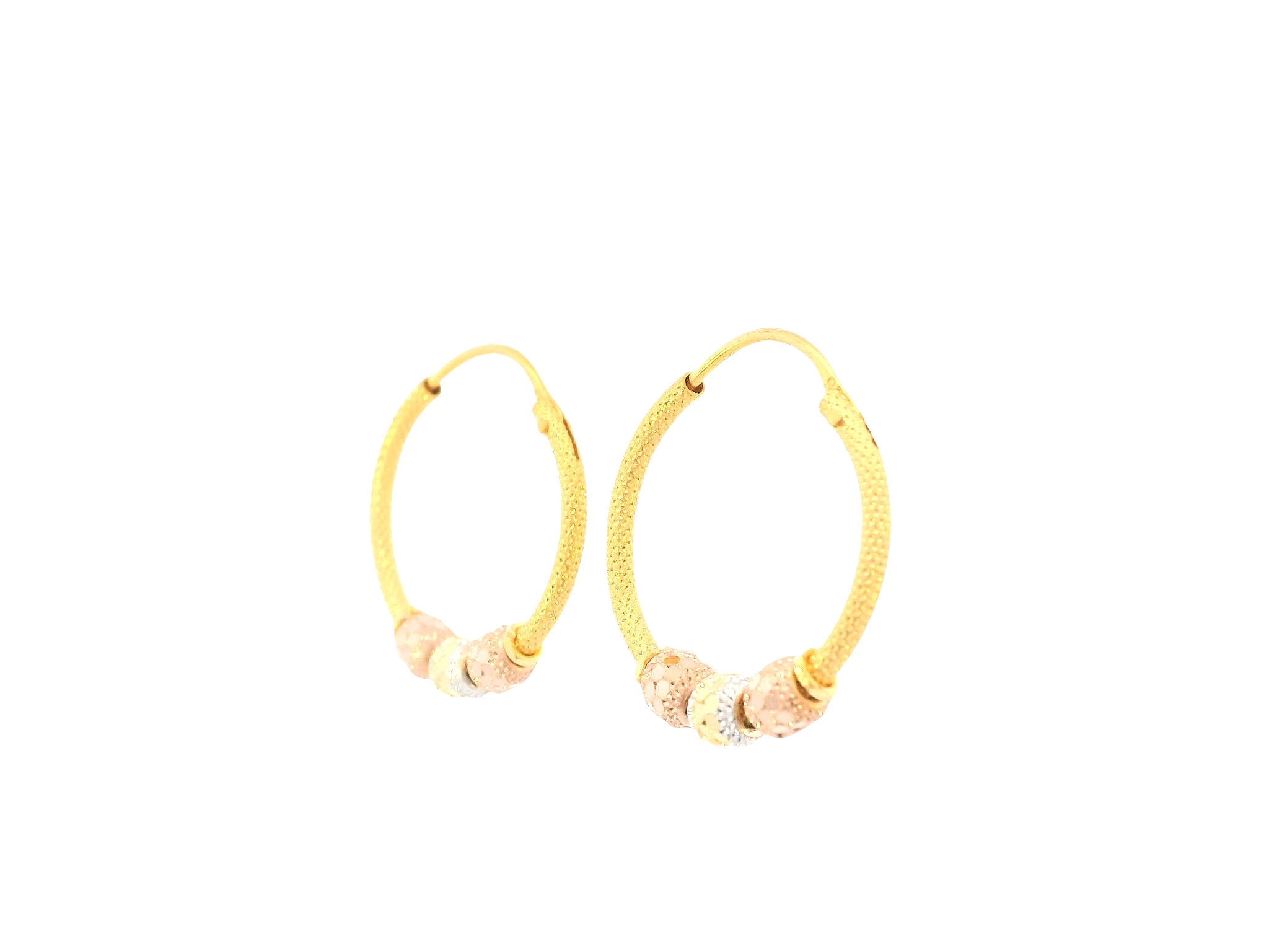 22K Tri-Color Gold Hoop Earrings – Yellow, White &amp; Rose Gold