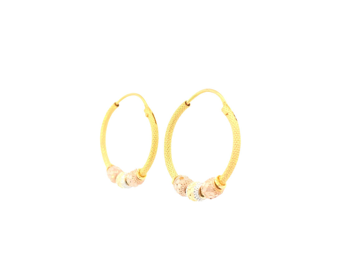 22K Tri-Color Gold Hoop Earrings – Yellow, White &amp; Rose Gold