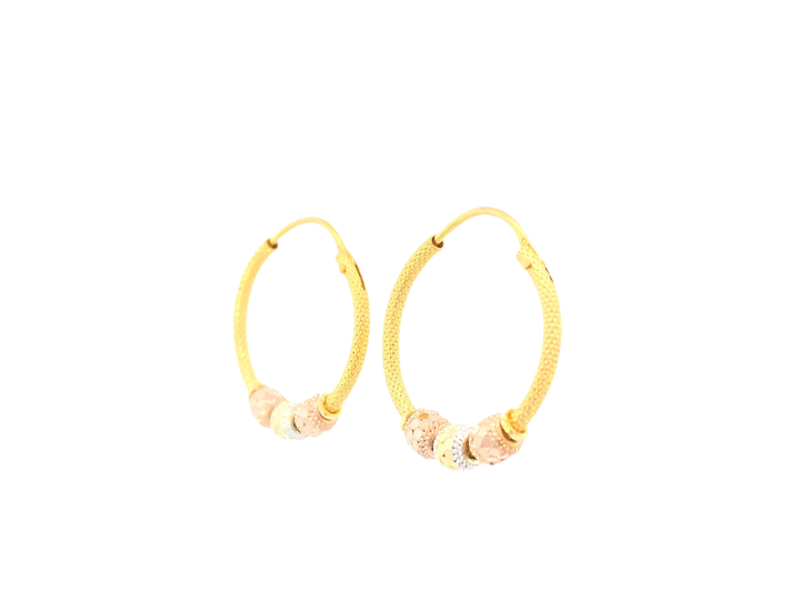 22K Tri-Color Gold Hoop Earrings – Yellow, White &amp; Rose Gold