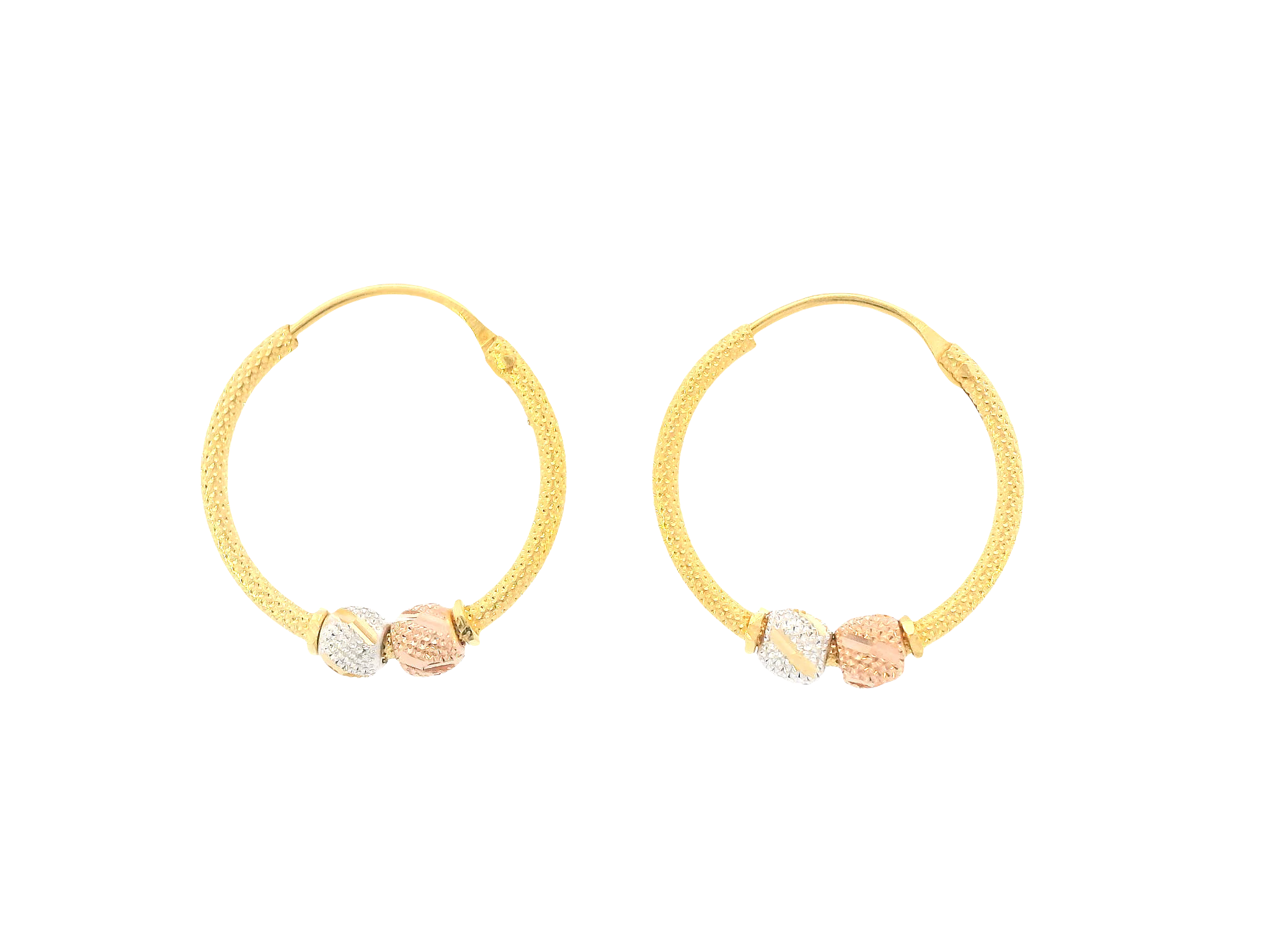 22K Tri-Color Gold Hoop Earrings – Polished Finish
