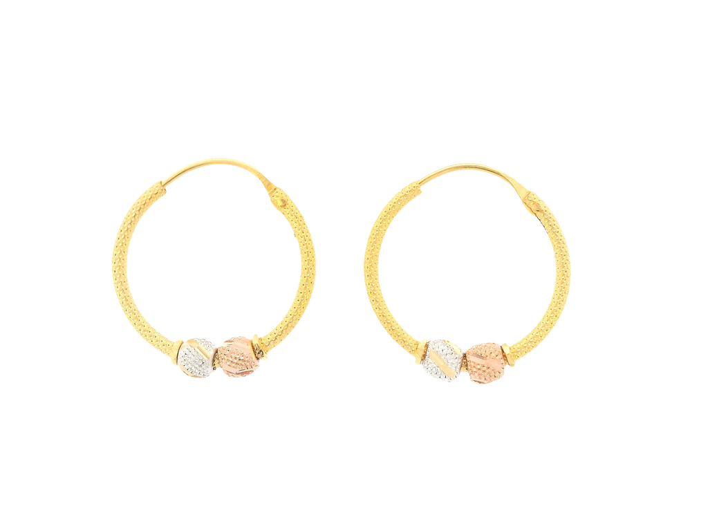 22K Tri-Color Gold Hoop Earrings – Polished Finish