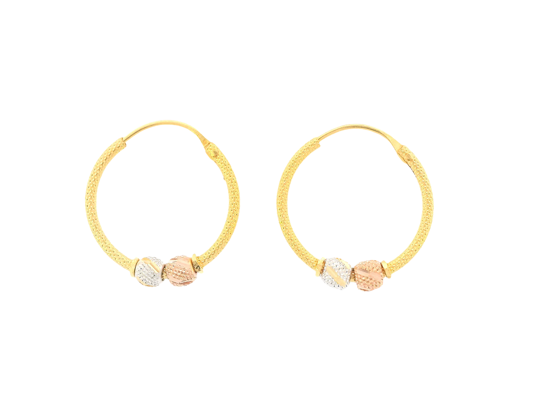 22K Tri-Color Gold Hoop Earrings – Polished Finish