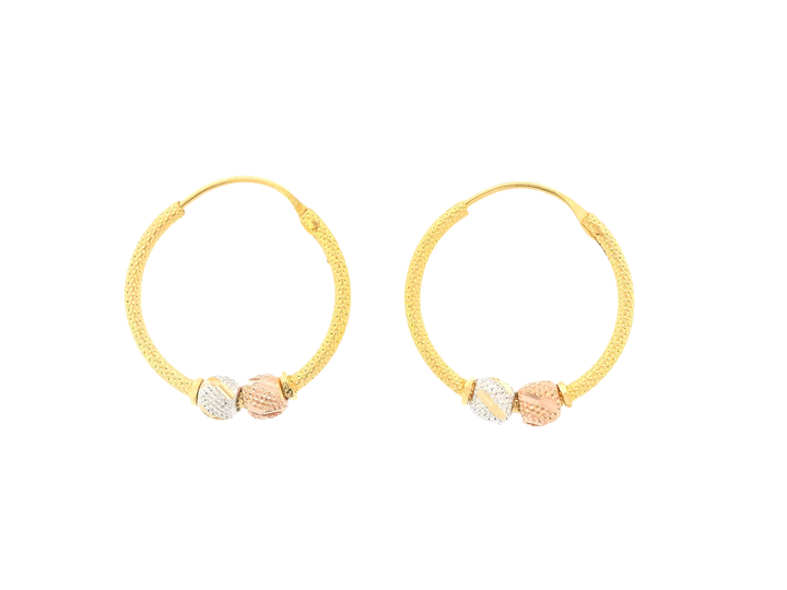 22K Tri-Color Gold Hoop Earrings – Polished Finish