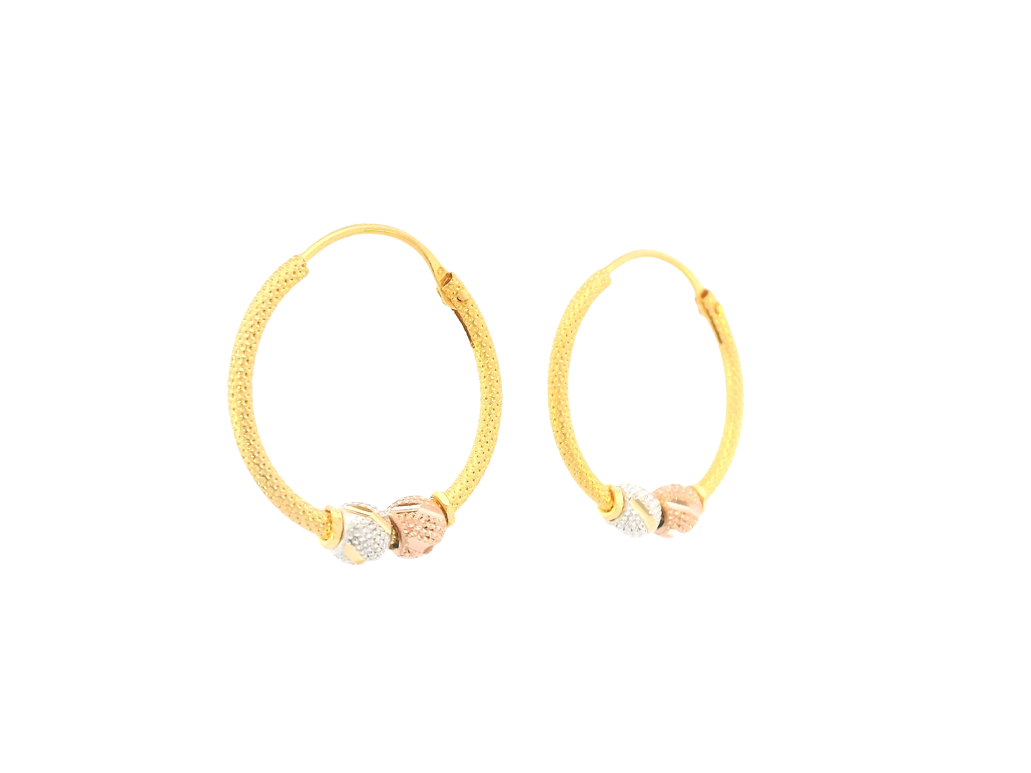 22K Tri-Color Gold Hoop Earrings – Polished Finish