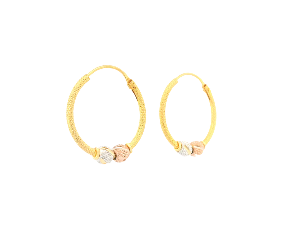22K Tri-Color Gold Hoop Earrings – Polished Finish
