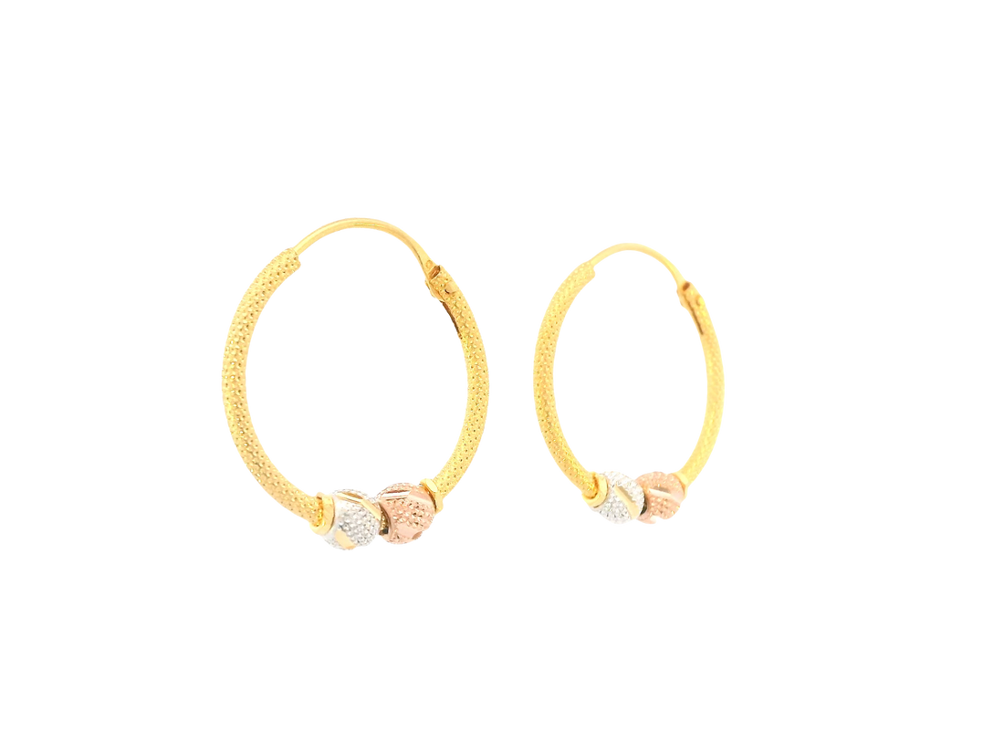 22K Tri-Color Gold Hoop Earrings – Polished Finish