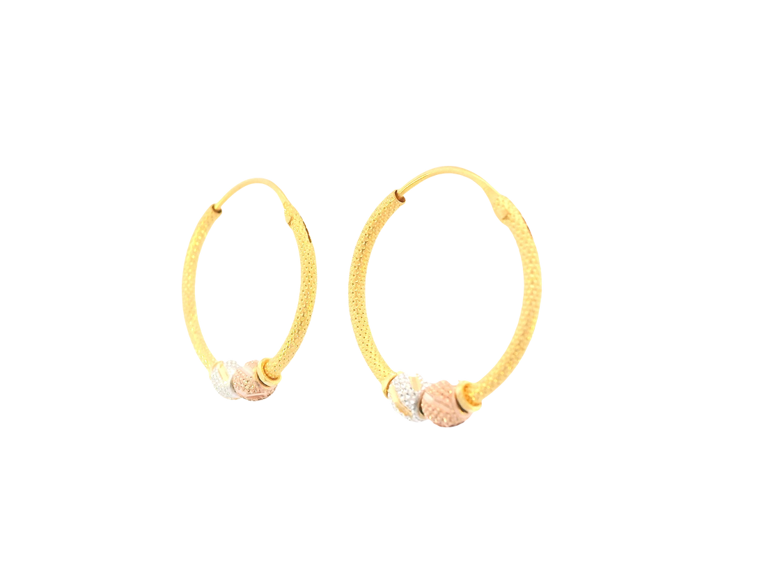 22K Tri-Color Gold Hoop Earrings – Polished Finish