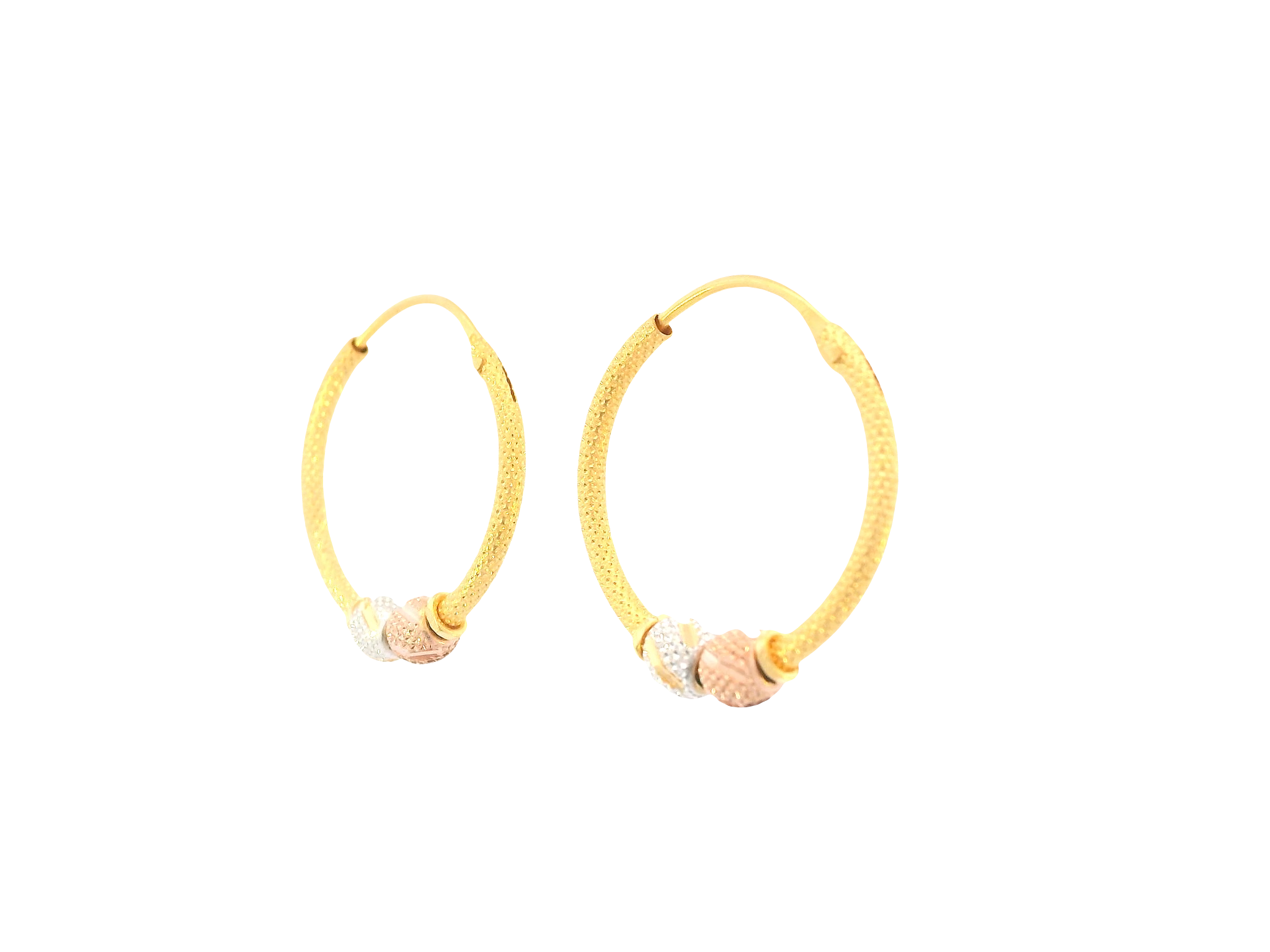 22K Tri-Color Gold Hoop Earrings – Polished Finish