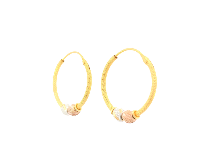 22K Tri-Color Gold Hoop Earrings – Polished Finish