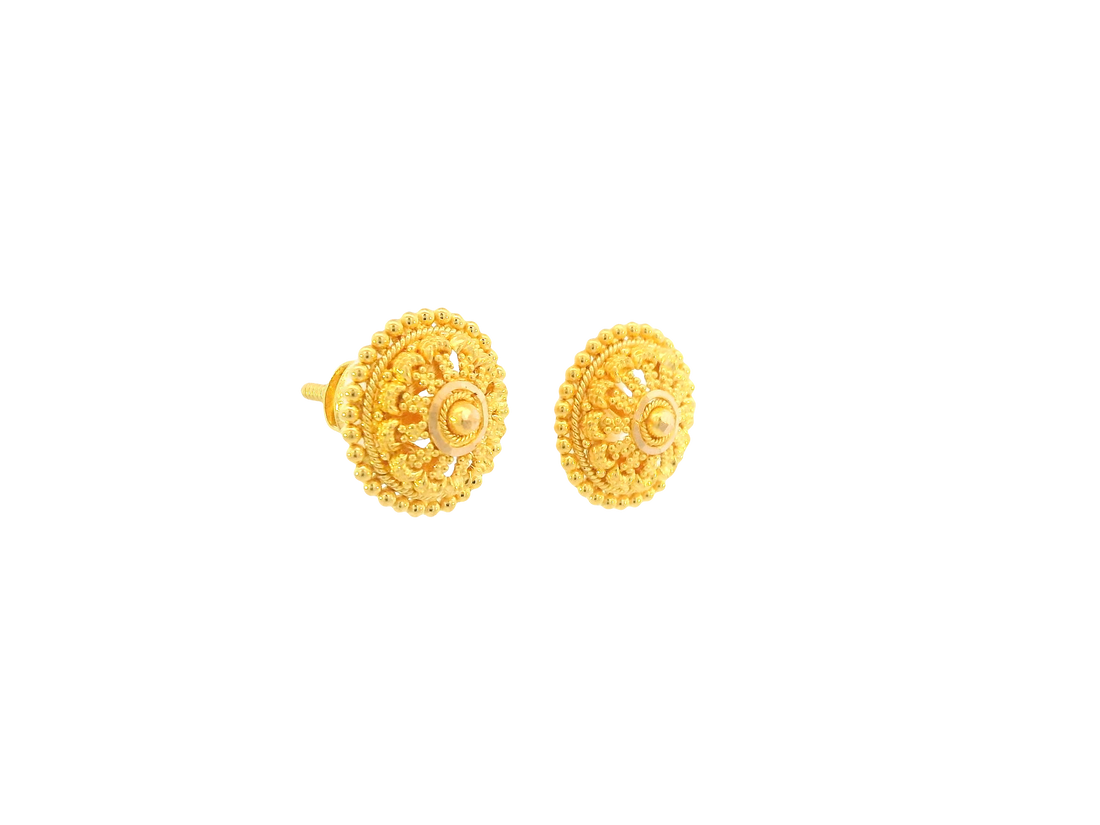 22K Yellow Gold Stud Earrings – Polished Finish with Screw Back