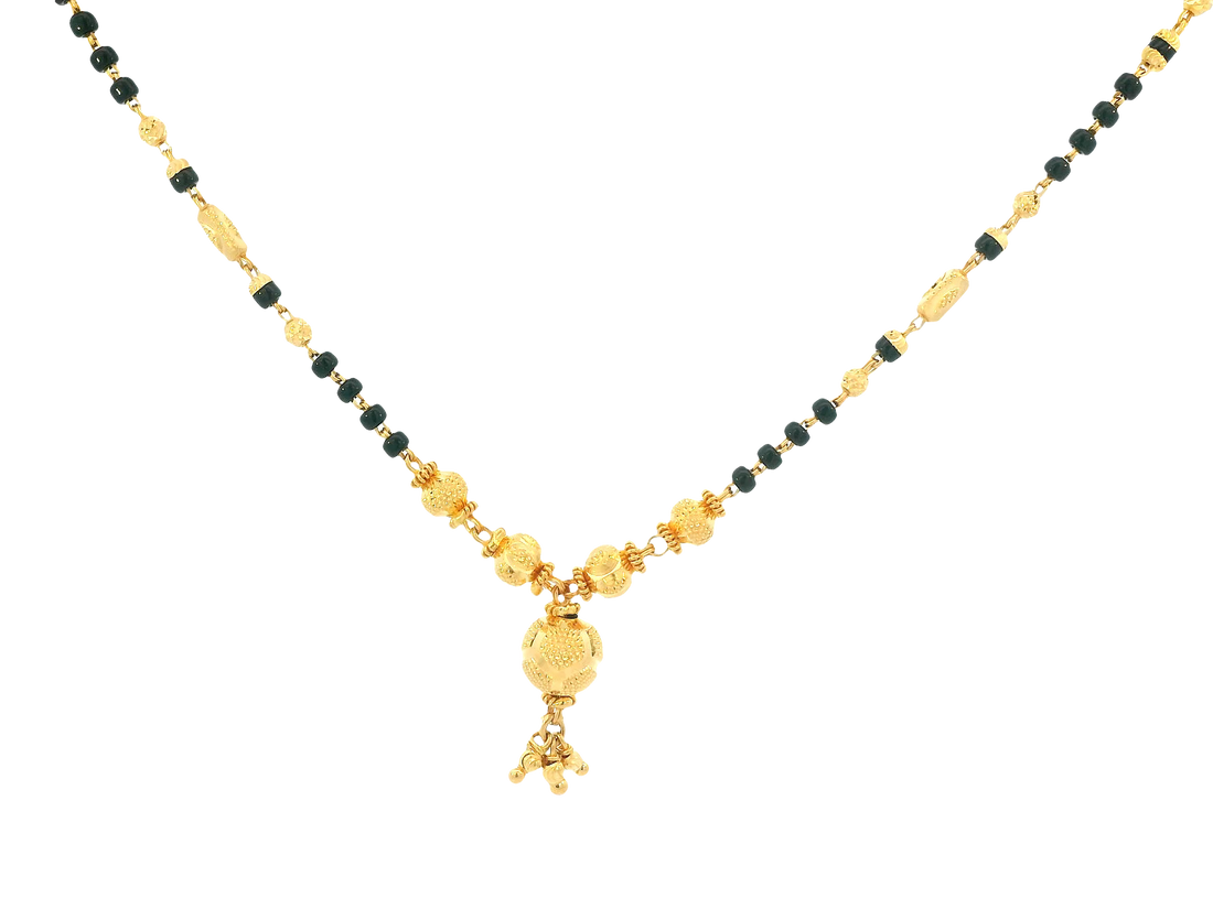 22K Yellow Gold Mangalsutra – Black Beads
