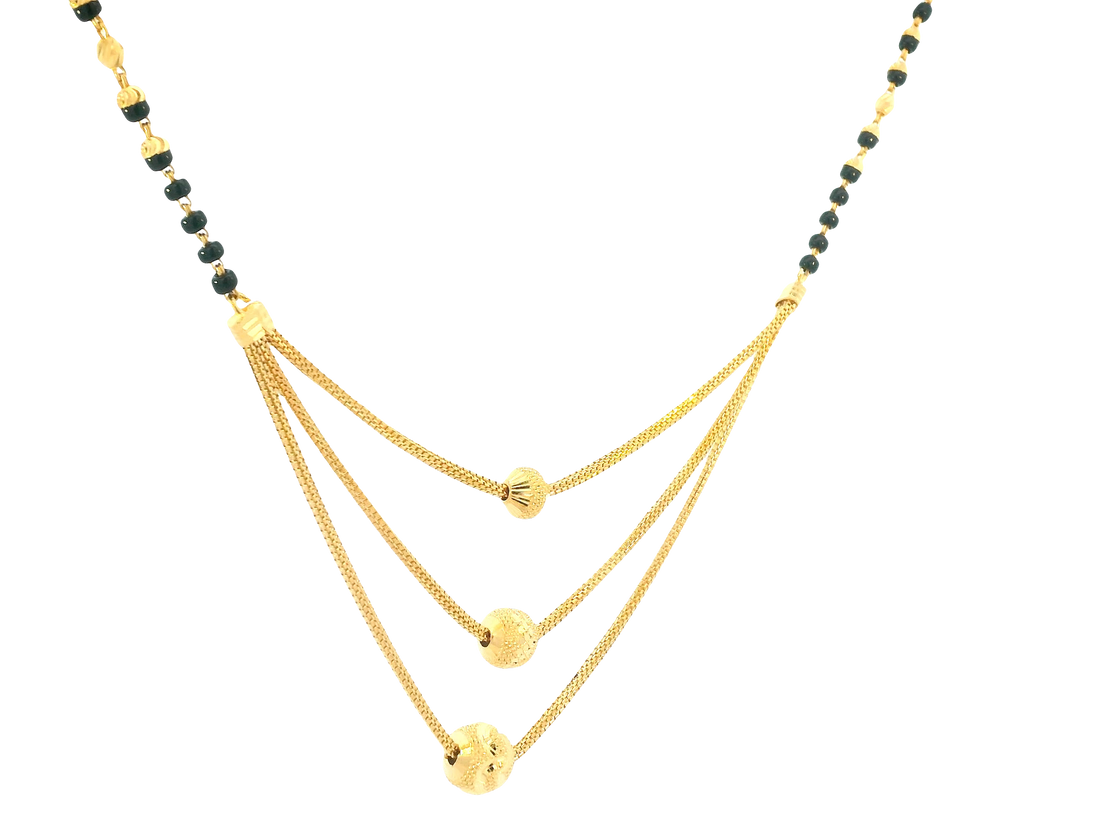 22K Yellow Gold Mangalsutra – Black Beads