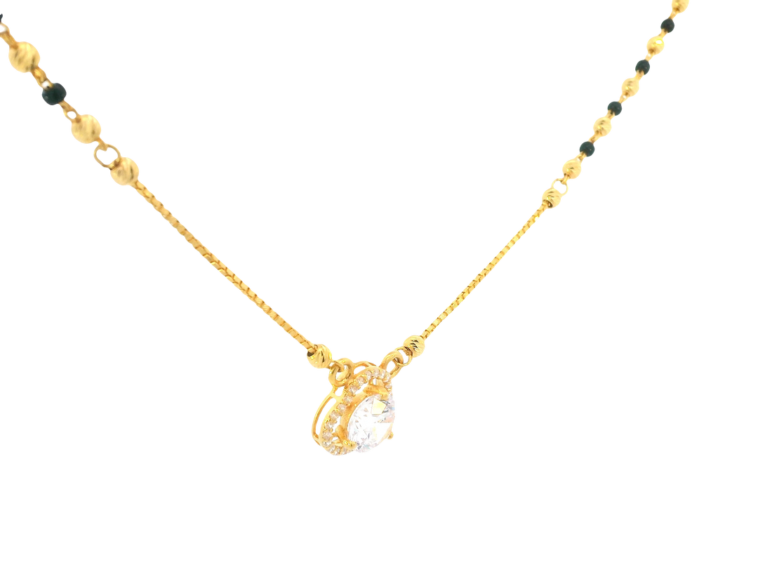 22K Yellow Gold Mangalsutra – Black Beads &amp; Cubic Zirconia